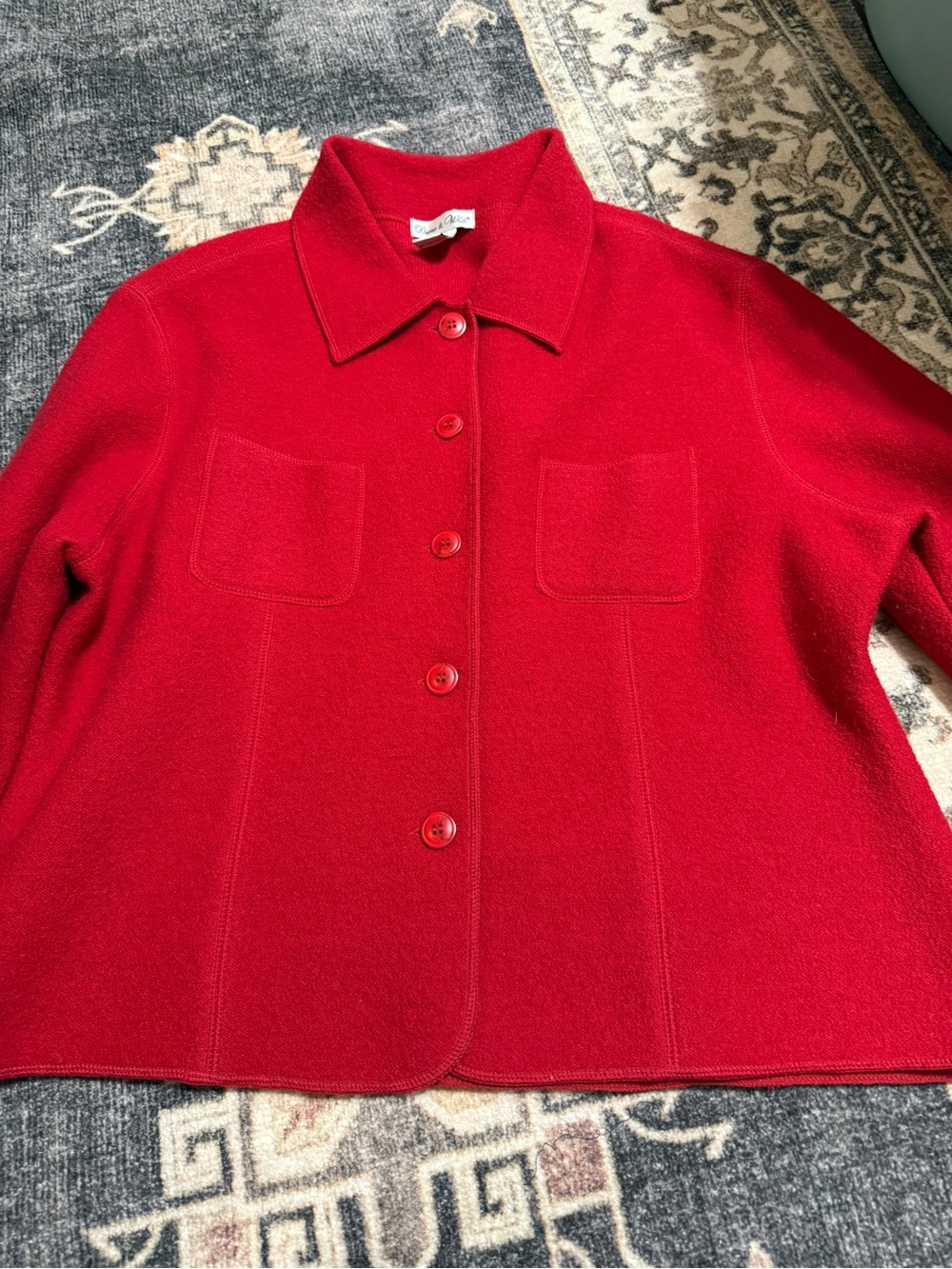 Women's Red Button-Front Jacket - Picture 3 of 4